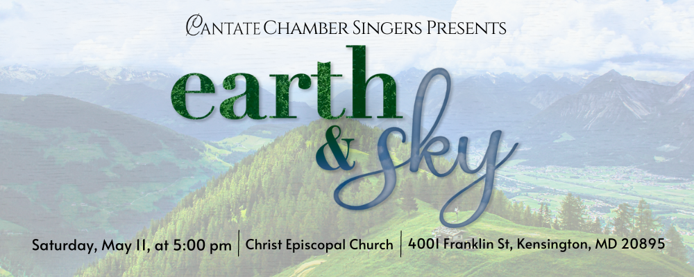 The concert title "Earth & Sky" over a background of mountains and a bright sky.